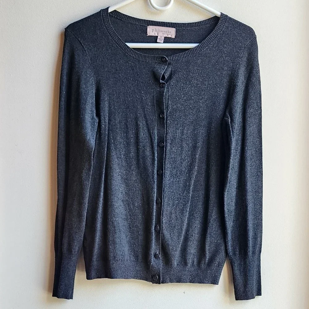 Philosophy Charcoal Gray/Black Button Down Cardigan Size Small